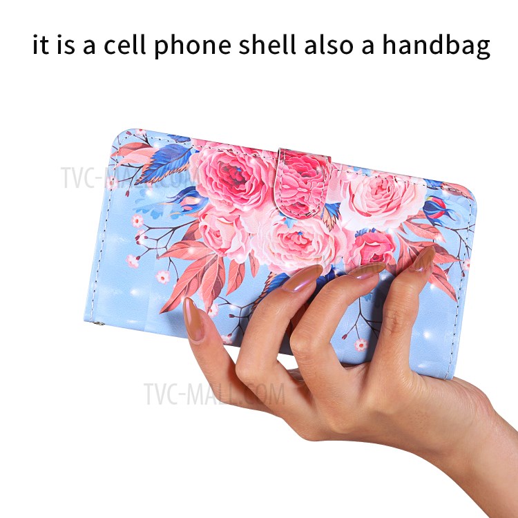 Light Spot Decor Pattern Printing Wallet Stand Leather Phone Cover with Strap for Xiaomi Redmi 9C - Peony-7