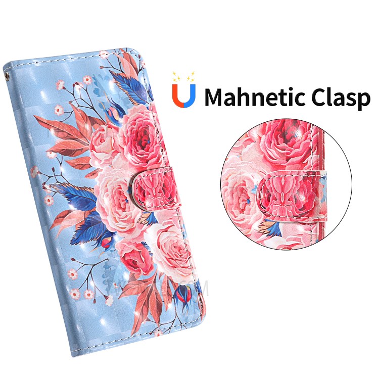 Light Spot Decor Pattern Printing Wallet Stand Leather Phone Cover with Strap for Xiaomi Redmi 9C - Peony-8