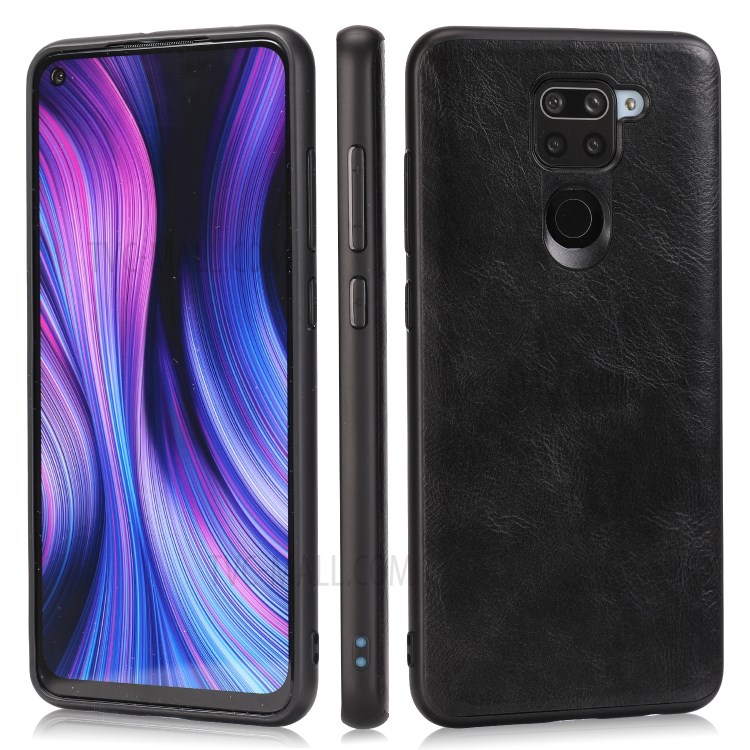 Crazy Horse Texture PU Leather Coated TPU Phone Case for Xiaomi Redmi Note 9 - Black-1