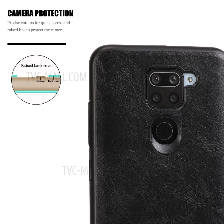 Crazy Horse Texture PU Leather Coated TPU Phone Case for Xiaomi Redmi Note 9 - Black-7