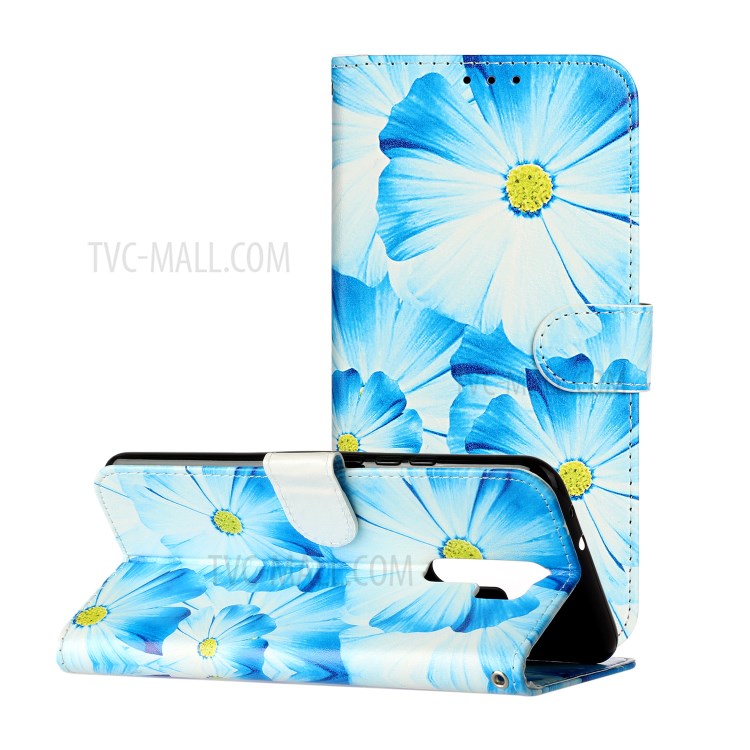 Pattern Printing Leather Wallet Stand Case for Xiaomi Redmi 9 - Blue Flower-2