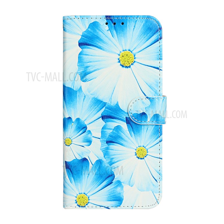 Pattern Printing Leather Wallet Stand Case for Xiaomi Redmi 9 - Blue Flower-3