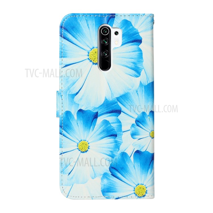 Pattern Printing Leather Wallet Stand Case for Xiaomi Redmi 9 - Blue Flower-4