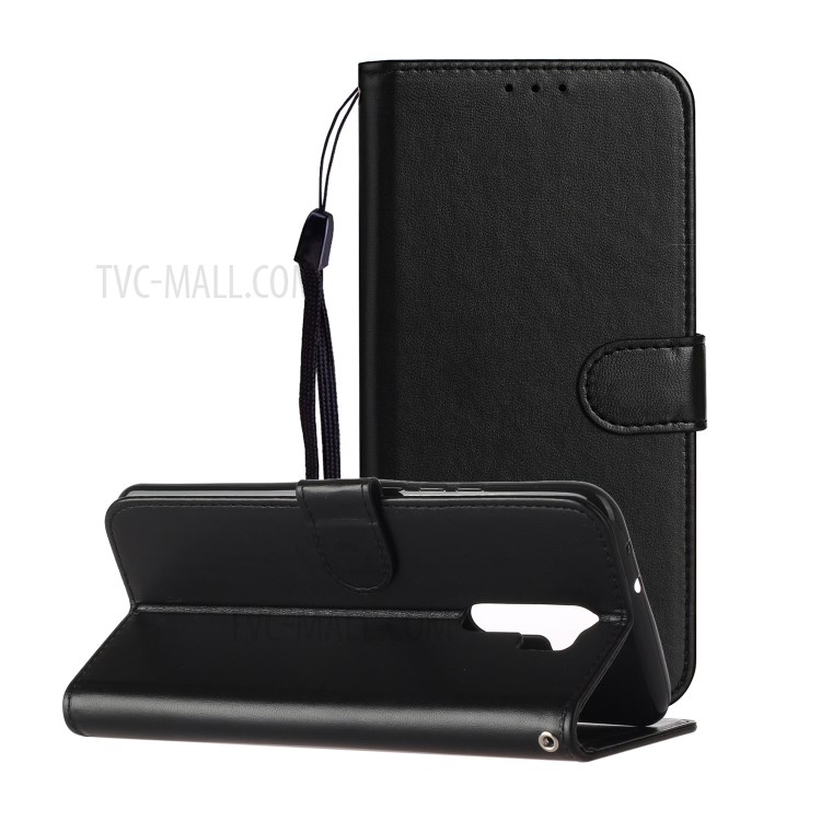 Wallet Stand Leather Mobile Phone Case with Strap for Xiaomi Redmi 9 - Black-2