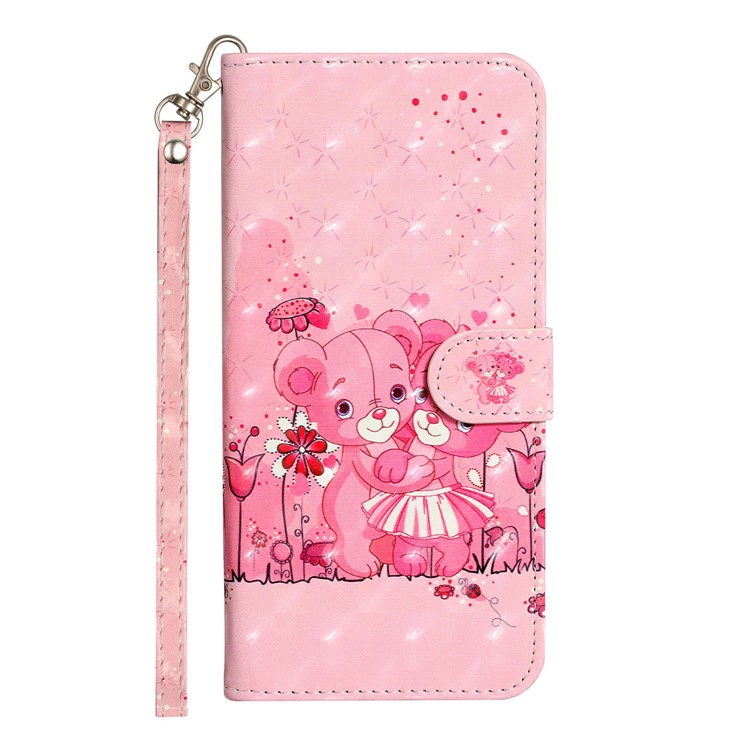 Light Spot Decor Patterned Leather Wallet Case for Xiaomi Redmi 9A - Bear and Flower-3