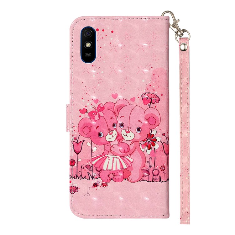 Light Spot Decor Patterned Leather Wallet Case for Xiaomi Redmi 9A - Bear and Flower-4