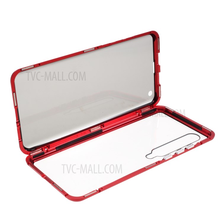 Anti-peep Magnetic Metal Frame + Tempered Glass Shell for Xiaomi Mi 10 - Red-1