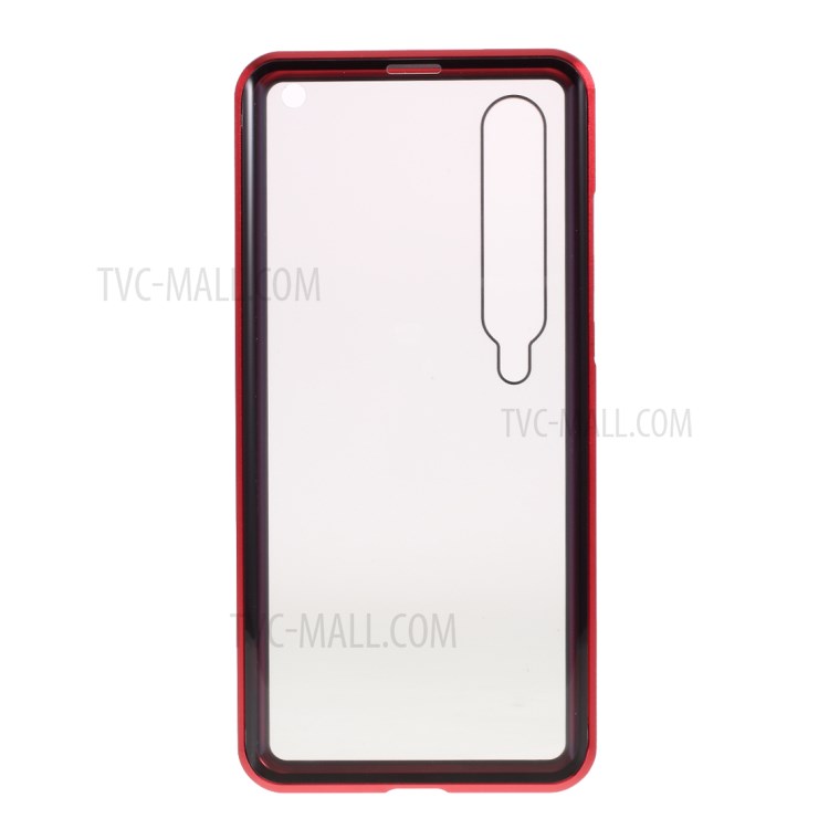 Anti-peep Magnetic Metal Frame + Tempered Glass Shell for Xiaomi Mi 10 - Red-4