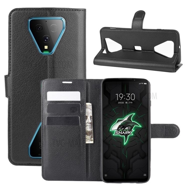 Litchi Skin Leather Mobile Cover for Xiaomi Black Shark 3 - Black-1