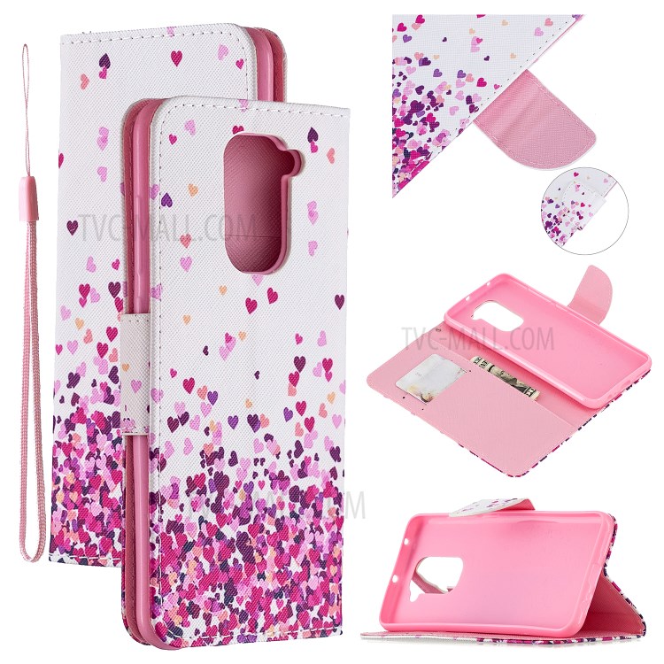 Pattern Printing Wallet Leather Stand Case for Xiaomi Redmi Note 9 - Hearts-1