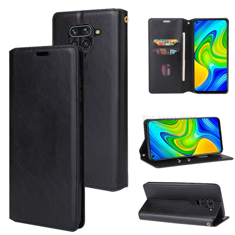 Crazy Horse Auto-absorbed Leather Wallet Cover for Xiaomi Redmi Note 9/Redmi 10X 4G - Black-1