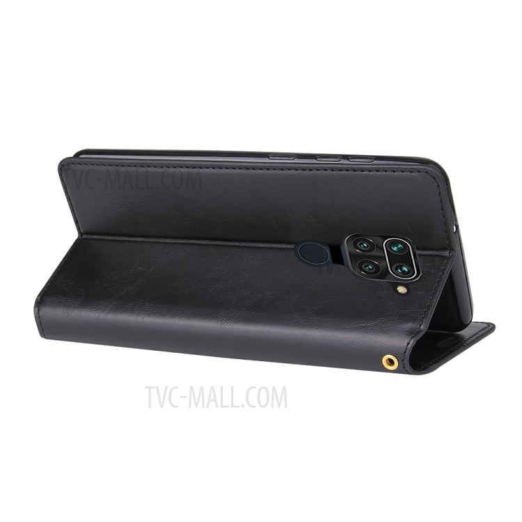 Crazy Horse Auto-absorbed Leather Wallet Cover for Xiaomi Redmi Note 9/Redmi 10X 4G - Black-4