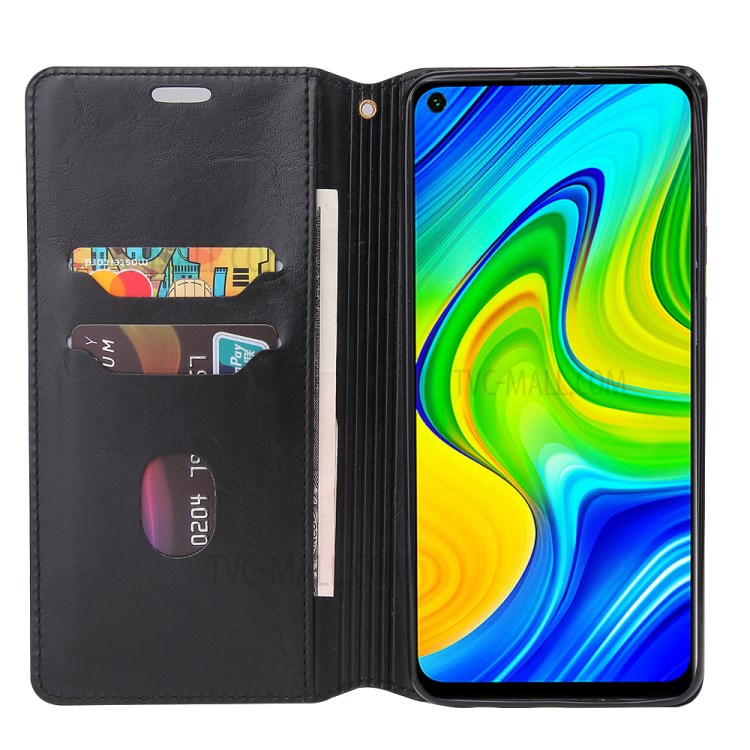 Crazy Horse Auto-absorbed Leather Wallet Cover for Xiaomi Redmi Note 9/Redmi 10X 4G - Black-6