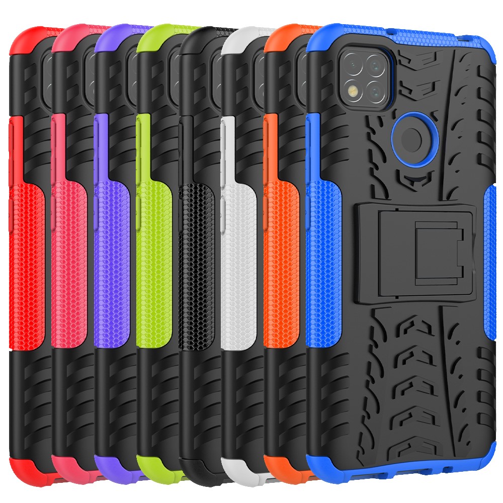 Cool Tyre PC + TPU 2 in 1 Kickstand Protection Phone Shell for Xiaomi Redmi 9C - Black-10