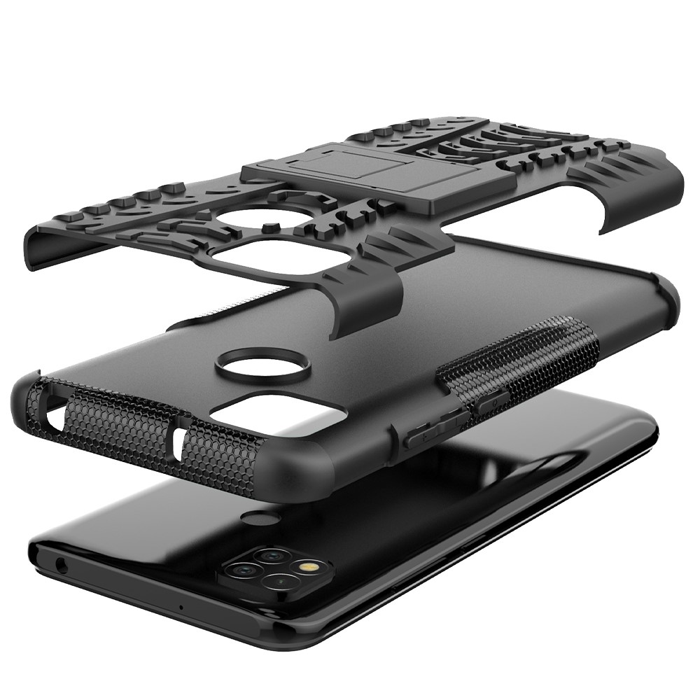 Cool Tire PC + TPU 2 в 1 Защита от Кик -стенда Для Shoper Phone Phone Для Xiaomi Redmi 9C/9C NFC/Redmi 9 (India)/Redmi 10a/xiaomi Poco C3 - Черный