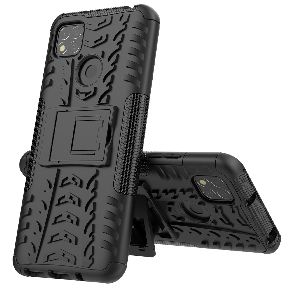 Cool Tire PC + TPU 2 en 1 Shel de Téléphone de Protection de Kickstand Pour Xiaomi Redmi 9c / 9c Nfc / Redmi 9 (inde) / Redmi 10a / Xiaomi Poco C3 - le Noir