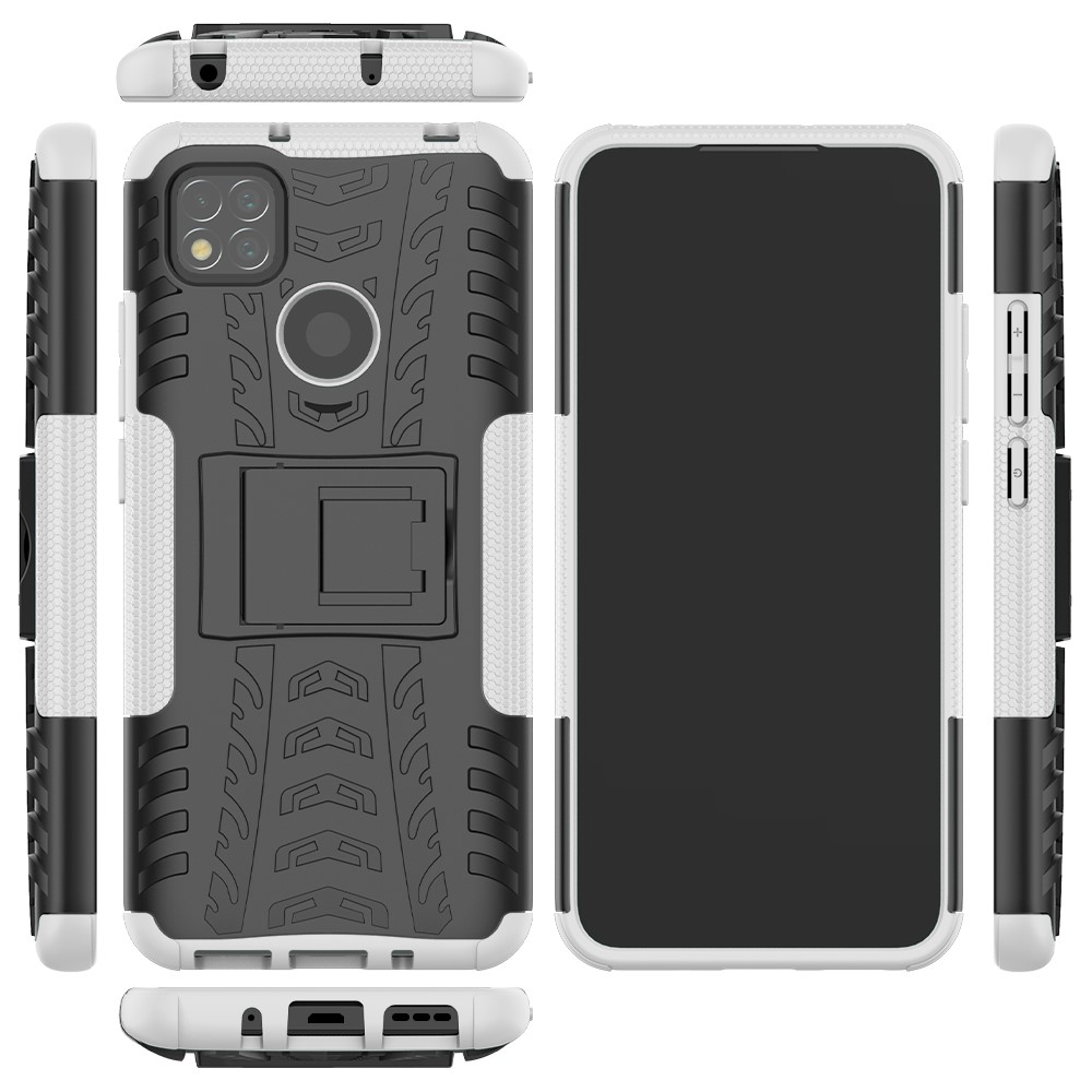 Cool Tyre PC + TPU 2 in 1 Kickstand Protection Phone Shell for Xiaomi Redmi 9C - White-2