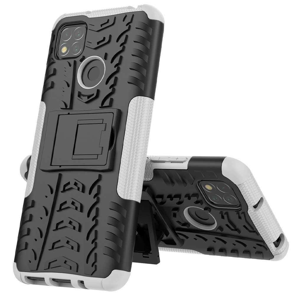 Cool Tyre PC + TPU 2 in 1 Kickstand Protection Phone Shell for Xiaomi Redmi 9C - White-3