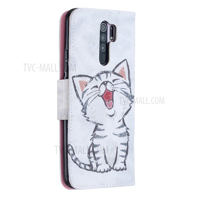 Pattern Printing Cell Phone Leather Wallet Case for Xiaomi Redmi 9 - Happy Cat-3