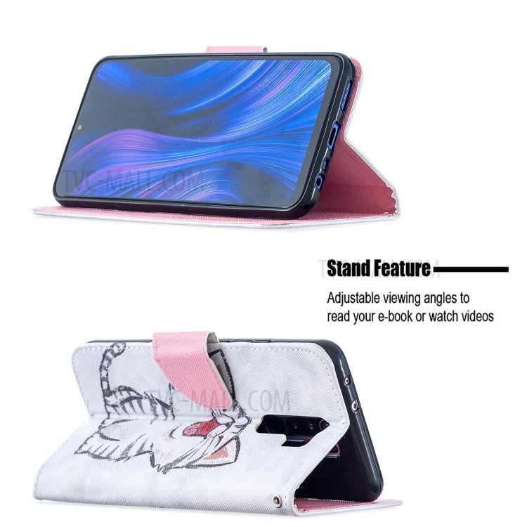 Pattern Printing Cell Phone Leather Wallet Case for Xiaomi Redmi 9 - Happy Cat-4