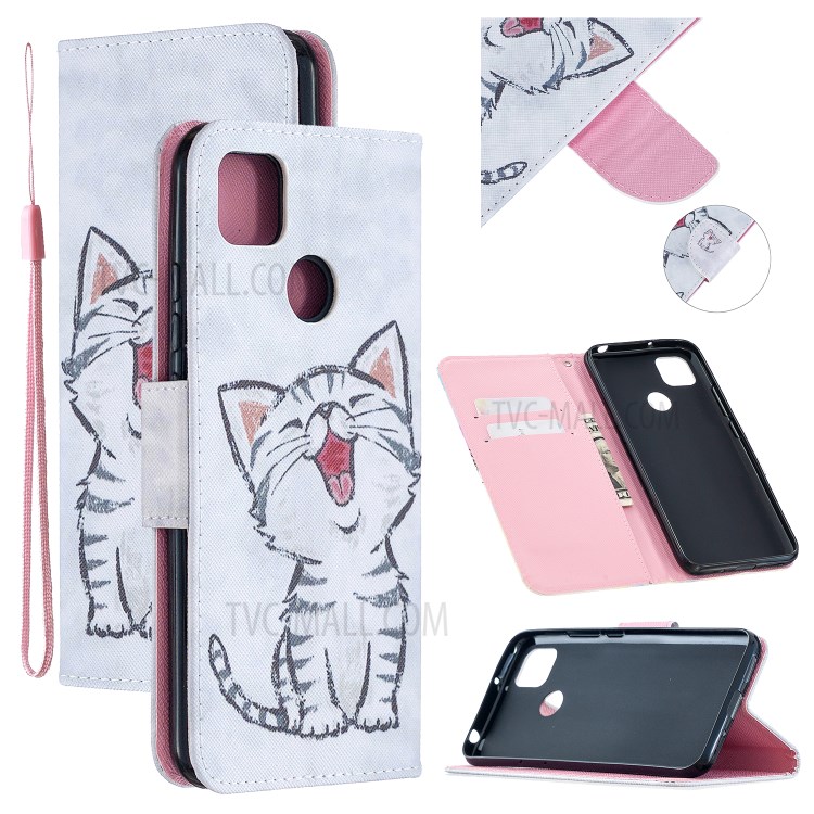 Pattern Printing Leather Wallet Cover for Xiaomi Redmi 9C - Happy Cat-1