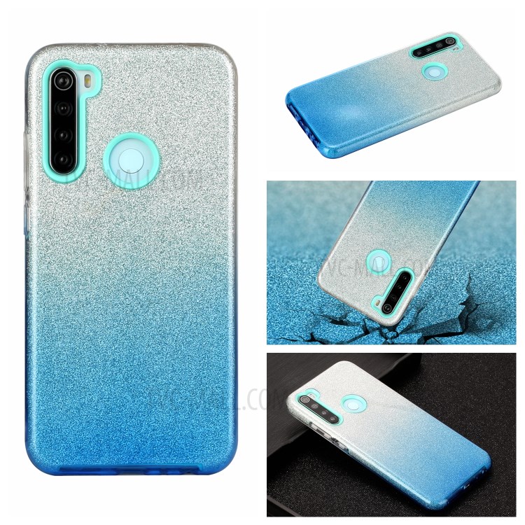 Gradient Color Glittery Powder PC+TPU Hybrid Shell for Xiaomi Redmi Note 8T - Blue-5