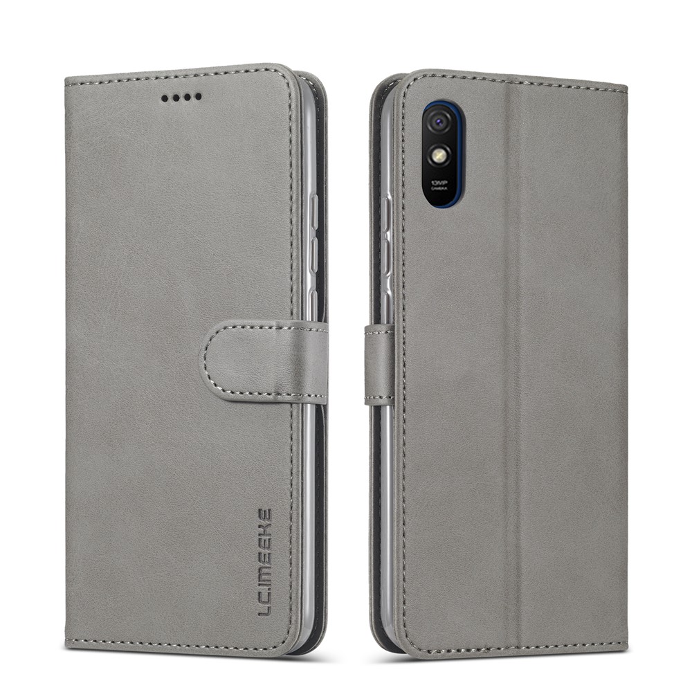 LC.IMEEKE Wallet Stand Leather Mobile Phone Cover for Xiaomi Redmi 9A - Grey-1