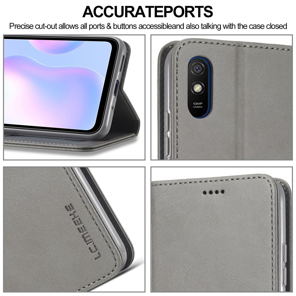 LC.IMEEKE Wallet Stand Leather Mobile Phone Cover for Xiaomi Redmi 9A - Grey-10