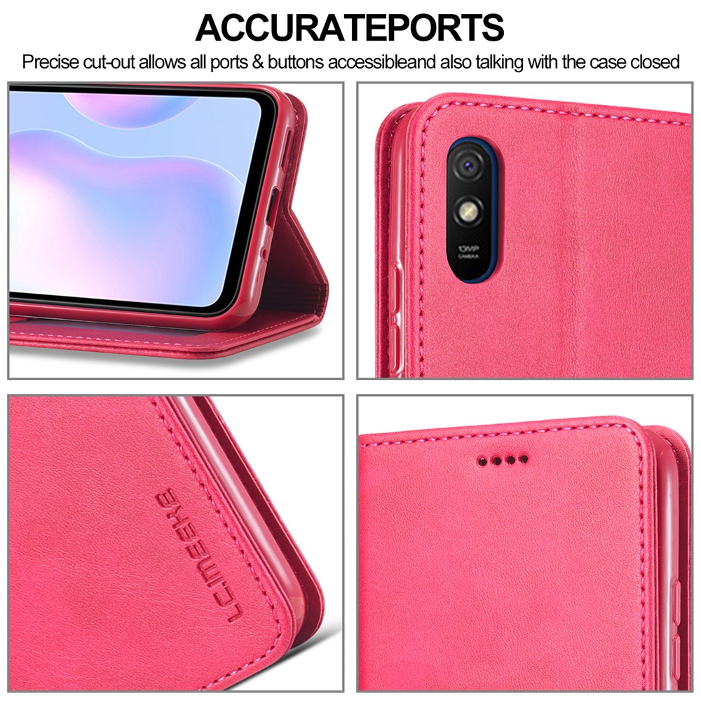 LC.IMEEKE Wallet Stand Leather Mobile Phone Cover for Xiaomi Redmi 9A - Rose-10