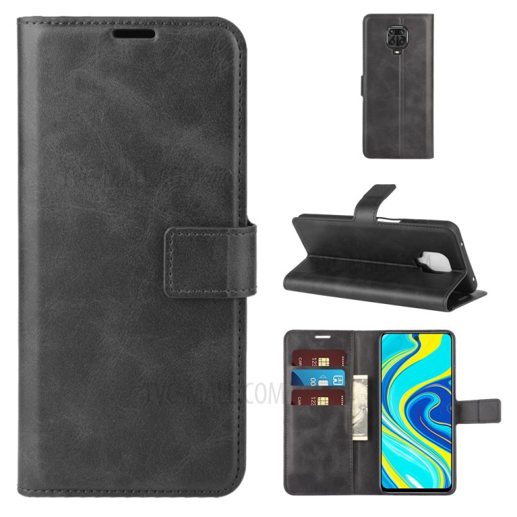 Protective Flip Shell Wallet Leather Stand Case for Xiaomi Redmi Note 9S/9 Pro Max/9 Pro - Black-1