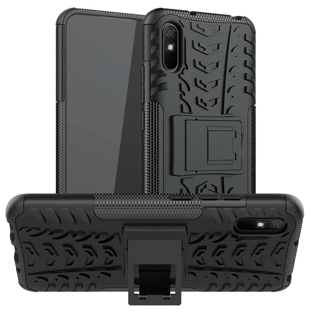 Cool Tyre PC + TPU Combo Shell with Kickstand Cover for Xiaomi Redmi 9A - Black-1