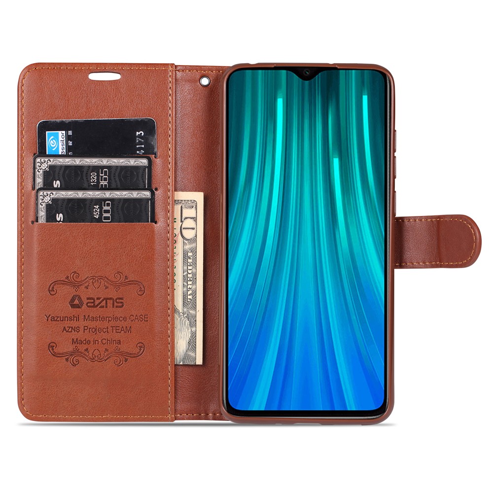 Capa de Telefone de Couro AZNS Para Xiaomi Redmi 9C/9C NFC Choque à Prova de Choque Tampa Protetora Com Suporte de Carteira - Castanho