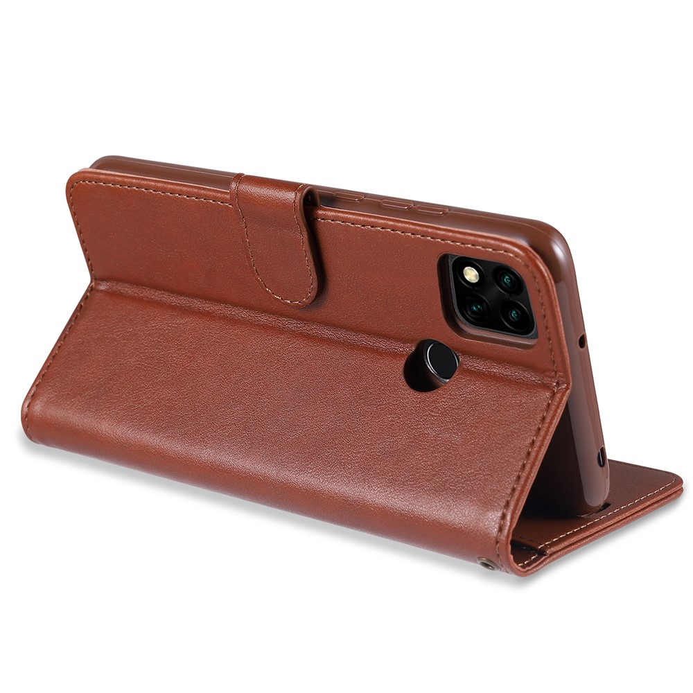 Capa de Telefone de Couro AZNS Para Xiaomi Redmi 9C/9C NFC Choque à Prova de Choque Tampa Protetora Com Suporte de Carteira - Castanho