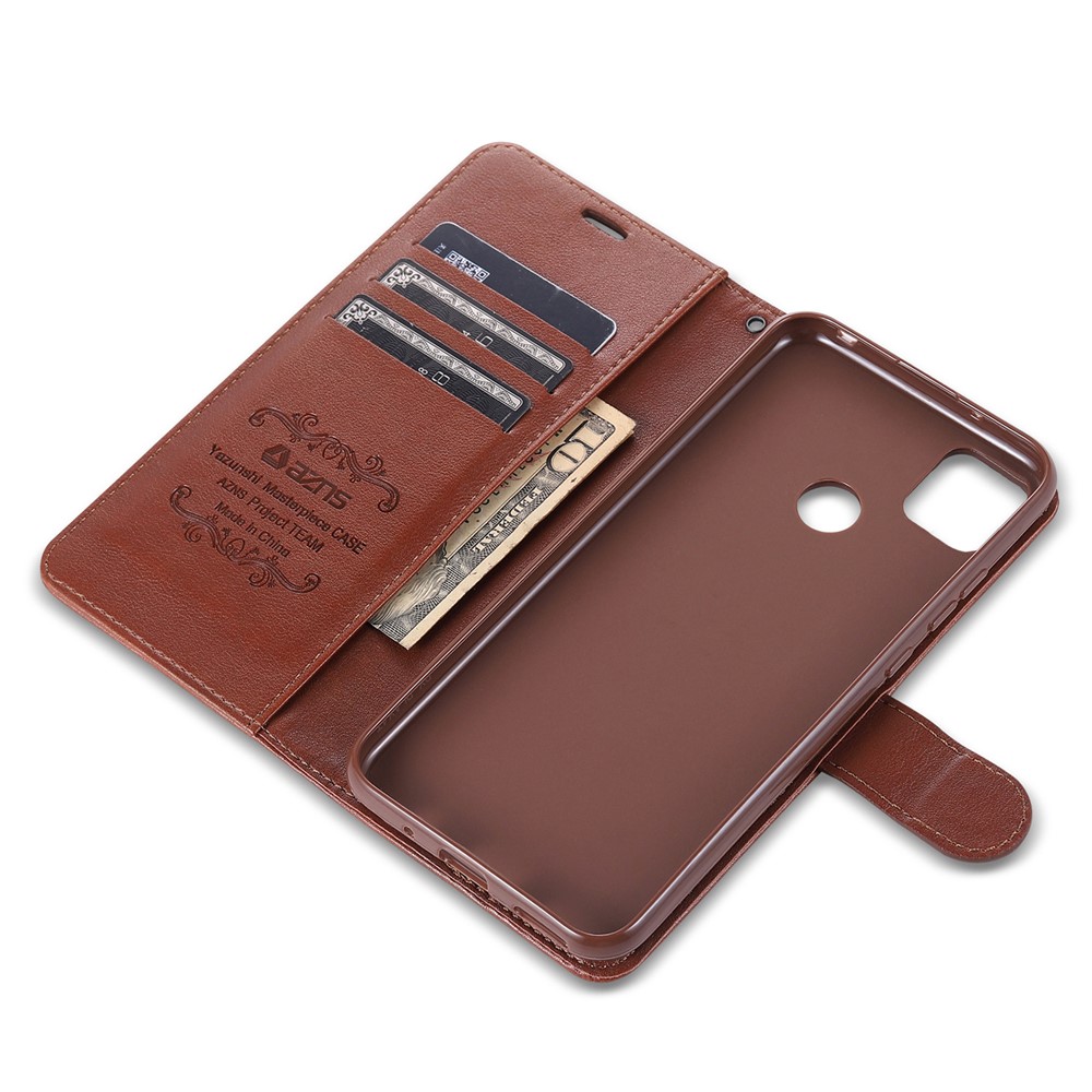 Capa de Telefone de Couro AZNS Para Xiaomi Redmi 9C/9C NFC Choque à Prova de Choque Tampa Protetora Com Suporte de Carteira - Castanho