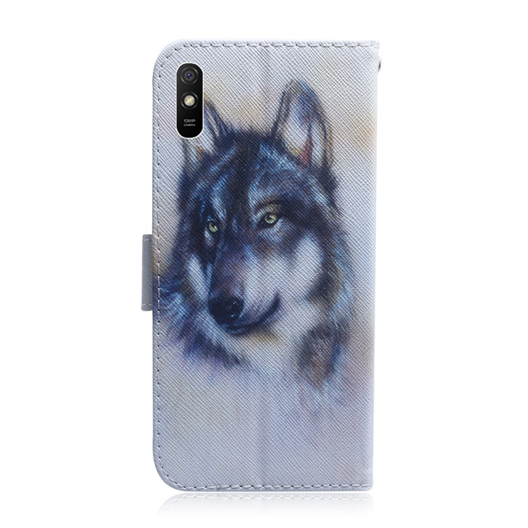 Musterdruck PU Leder Brieftasche Hülle Für Xiaomi Redmi 9A - Wolf