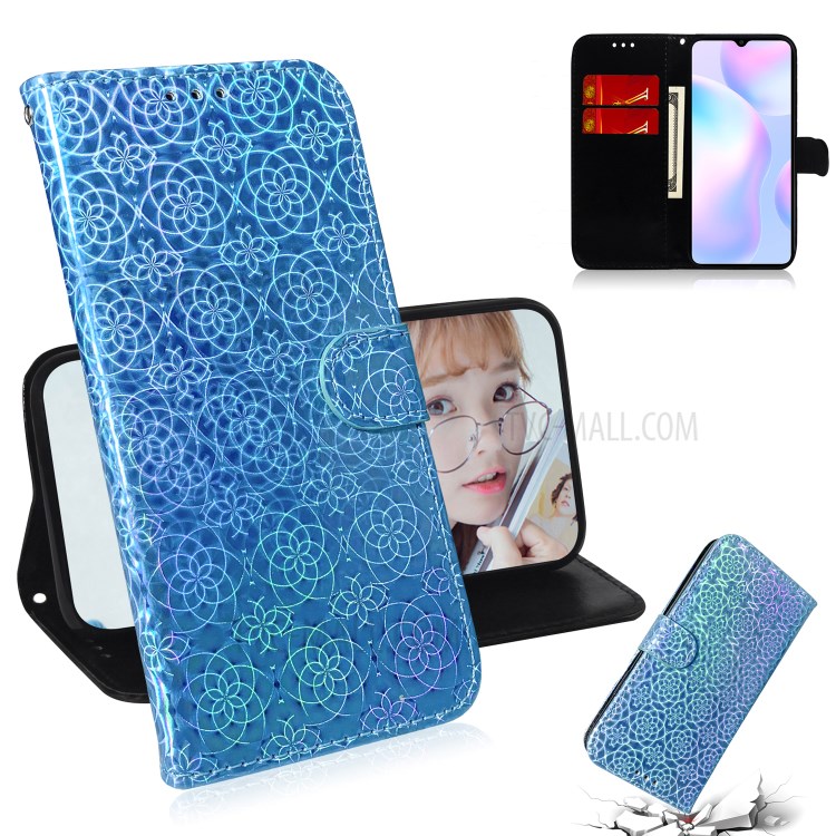 Flower Pattern Leather Stand Wallet Case for Xiaomi Redmi 9A - Blue-1