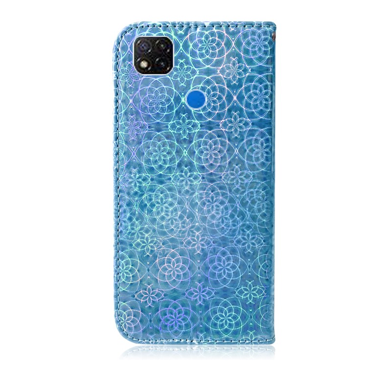 Flower Pattern Leather Stand Wallet Case for Xiaomi Redmi 9C - Blue-3