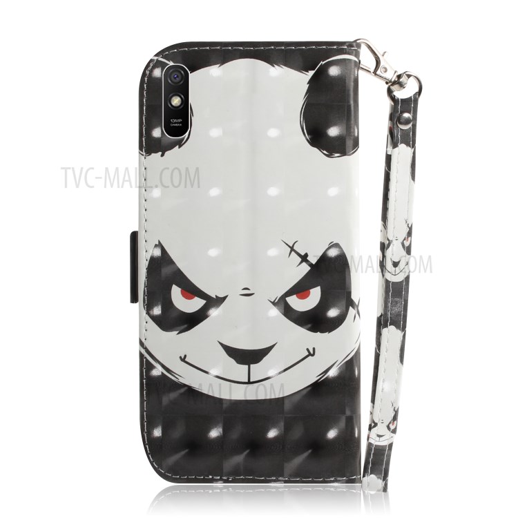 Pattern Printing Light Spot Decor Leather Wallet Casing with Lanyard for Xiaomi Redmi 9A - Panda-3