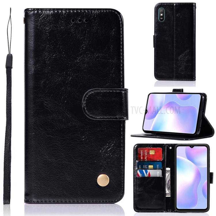 Premium Vintage Leather Wallet Stand Case for Xiaomi Redmi 9A - Black-1