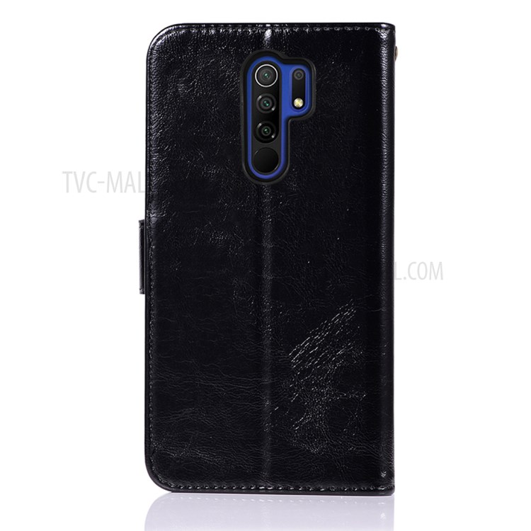 Premium Vintage Leather Wallet Stand Case for Xiaomi Redmi 9 - Black-4