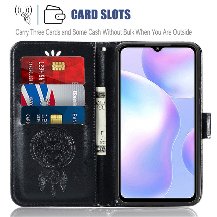 Imprint Dream Catcher Owl Wallet Leather Case for Xiaomi Redmi 9A - Black-5