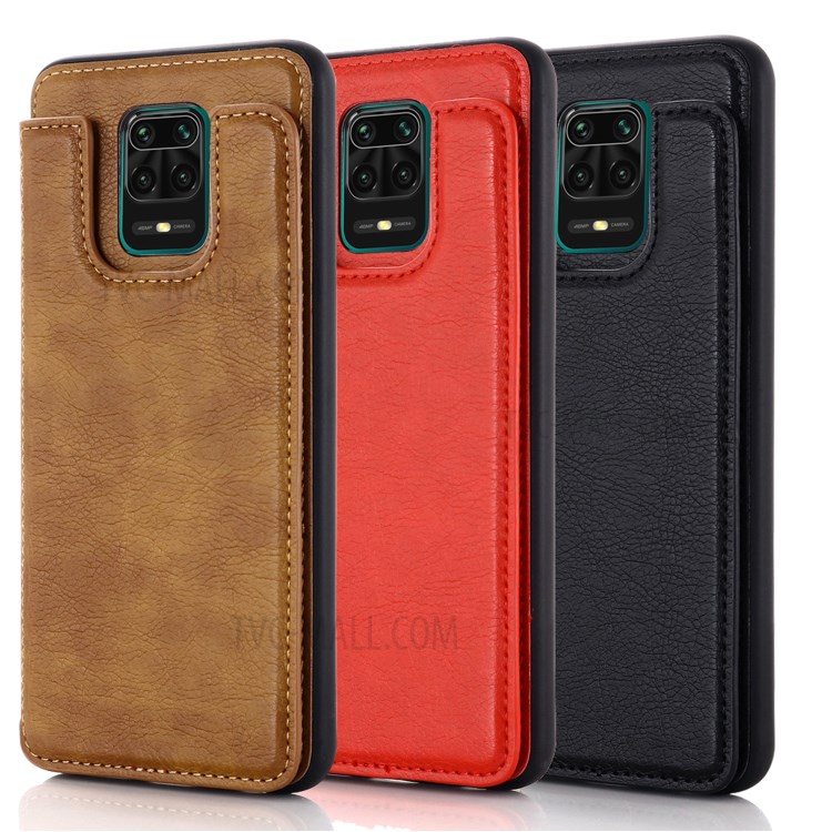 Leather Coated PC + TPU Hybrid Card Holder Shell with Kickstand for Xiaomi Redmi Note 9S - Black-15