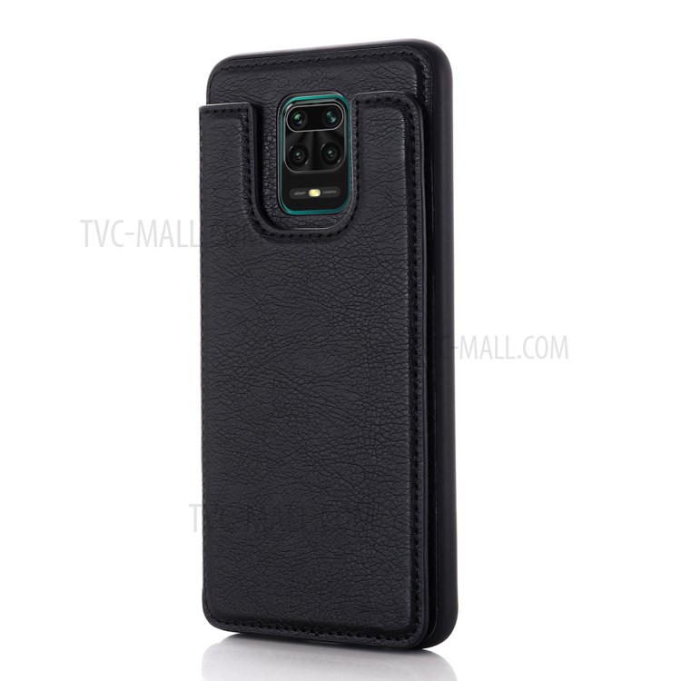 Leather Coated PC + TPU Hybrid Card Holder Shell with Kickstand for Xiaomi Redmi Note 9S - Black-2