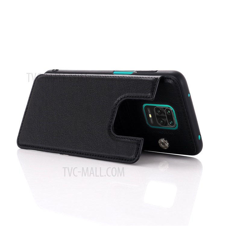 Leather Coated PC + TPU Hybrid Card Holder Shell with Kickstand for Xiaomi Redmi Note 9S - Black-7