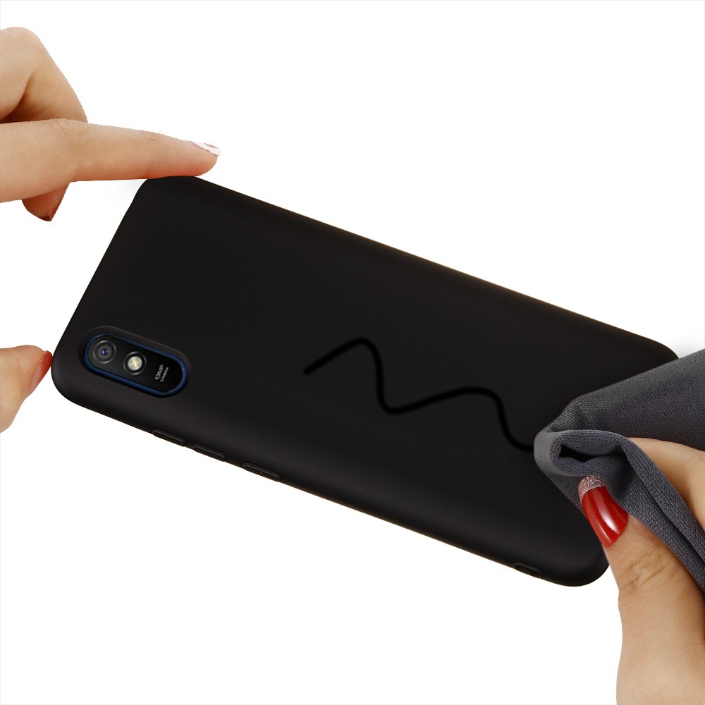 Liquid Silicone Cover Phone Protective Case with Lanyard for Xiaomi Redmi 9A - Black-5