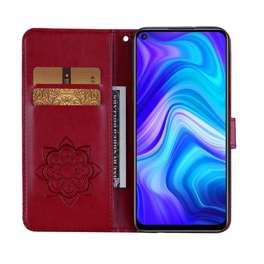 Owl Imprint Rhinestone Decor Leather Phone Case for Xiaomi Redmi Note 9 - Red-7