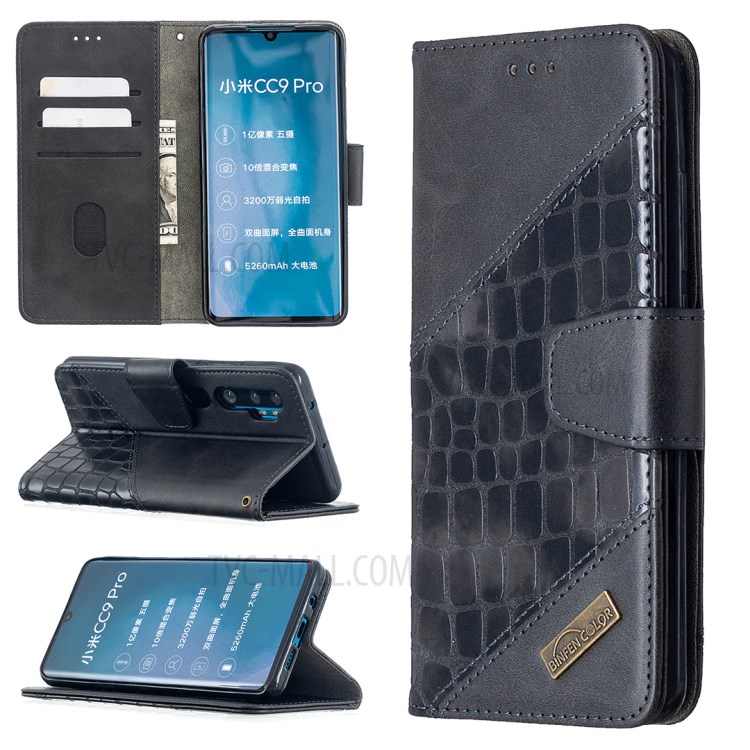 Crocodile Skin Assorted Color Leather Wallet Phone Cover for Xiaomi Mi CC9 Pro / Mi Note 10 / Mi Note 10 Pro - Black-1