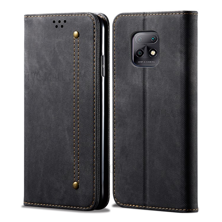 Vintage Style Jeans Cloth Texture Wallet Flip Leather Phone Cover for Xiaomi Redmi 10X 5G/10X Pro 5G - Black-1