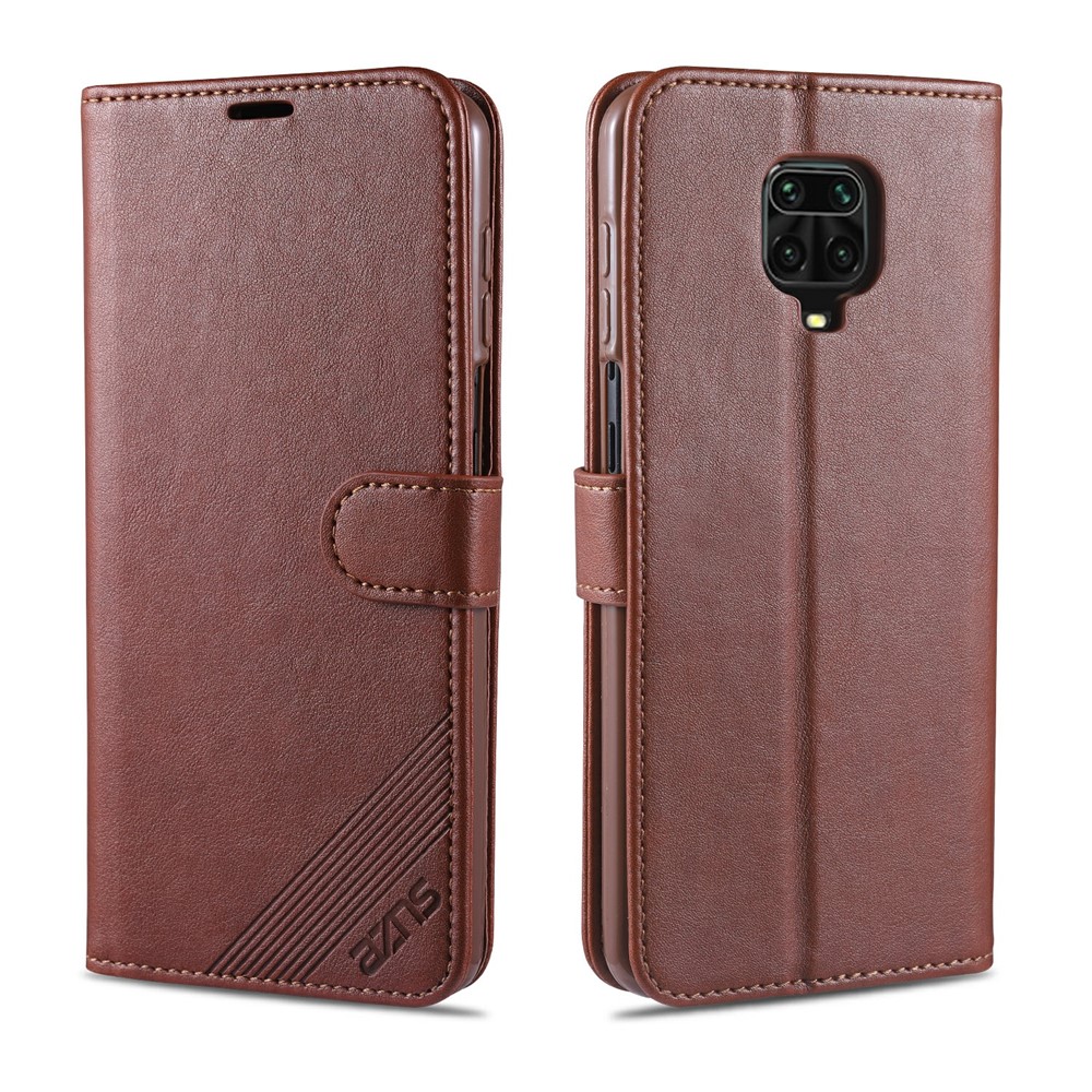 AZNS PU Leather Wallet Case for Xiaomi Redmi Note 9S/Redmi Note 9 Pro - Coffee-1