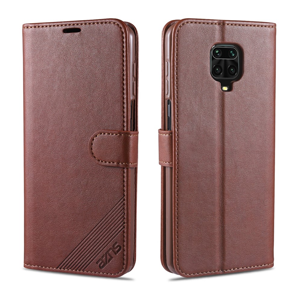 Case de Billetera de Cuero Azns pu Para Xiaomi Redmi Note 9S/Redmi Note 9 Pro - Café